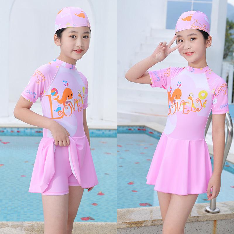New Cartoon Girls  High-Elastic Skirted One-Piece Swimsuit, Customizable, Fresh Style 140 (28-33 KG) розовый