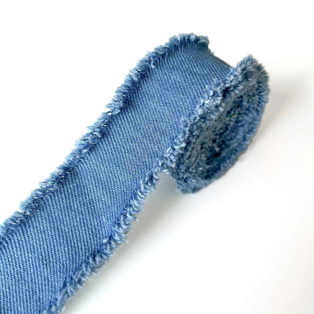 Denim Blue Ribbon Handmade Fringe Frayed Fabric for Wedding Invitations Bridal Bouquets Gifts Wrapping and Bow Handmade Material