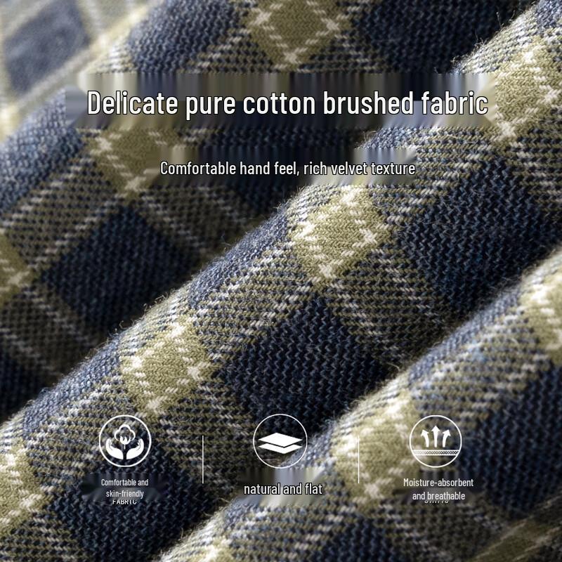 Shanshan Men's Double-Sided Brushed Pure Cotton Flannel Long-Sleeve Shirt