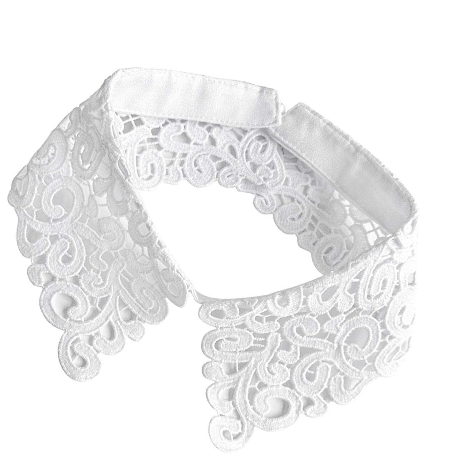 

Кружевной съемный ложный воротник Элегантная вышивка Ажурный дизайн Воротник Шейное декоративное украшение для женского свитера белый