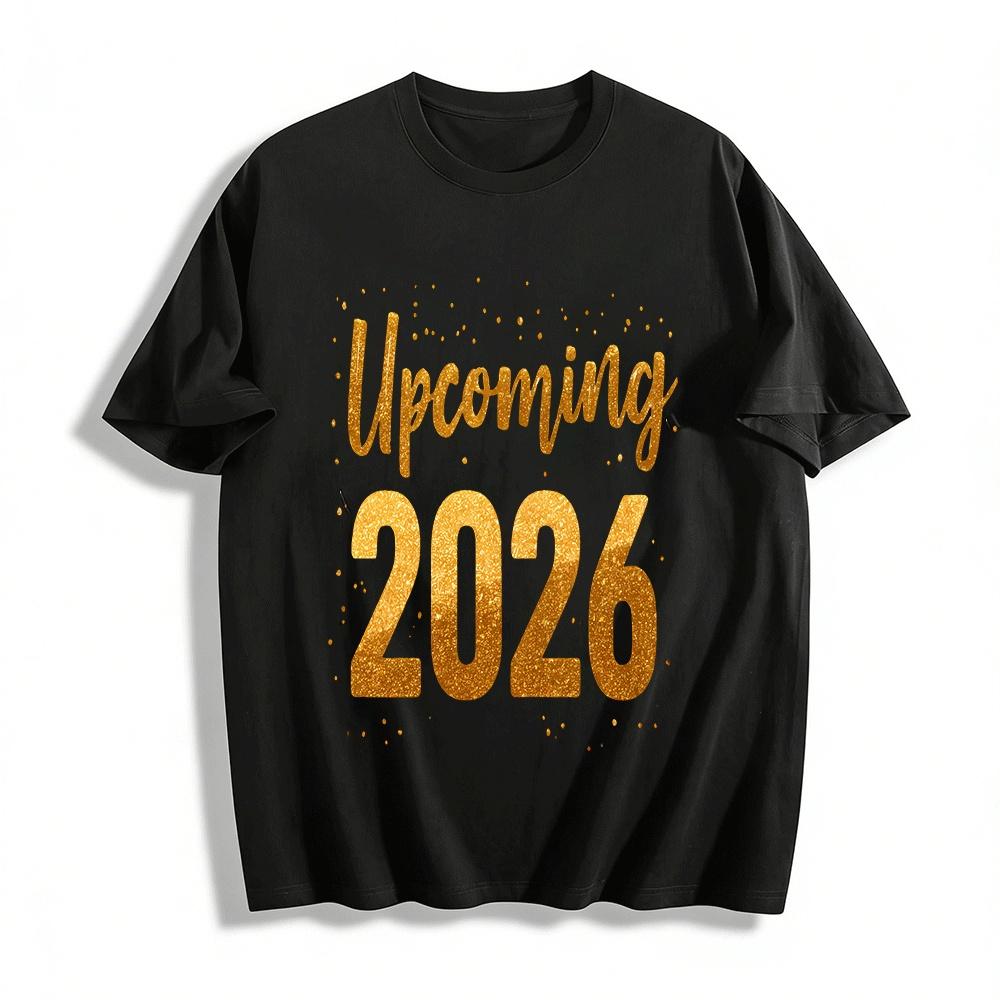 Upcoming 2026 Glitter Print Casual New Year Sweatshirt Pure cotton T-shirt XXS