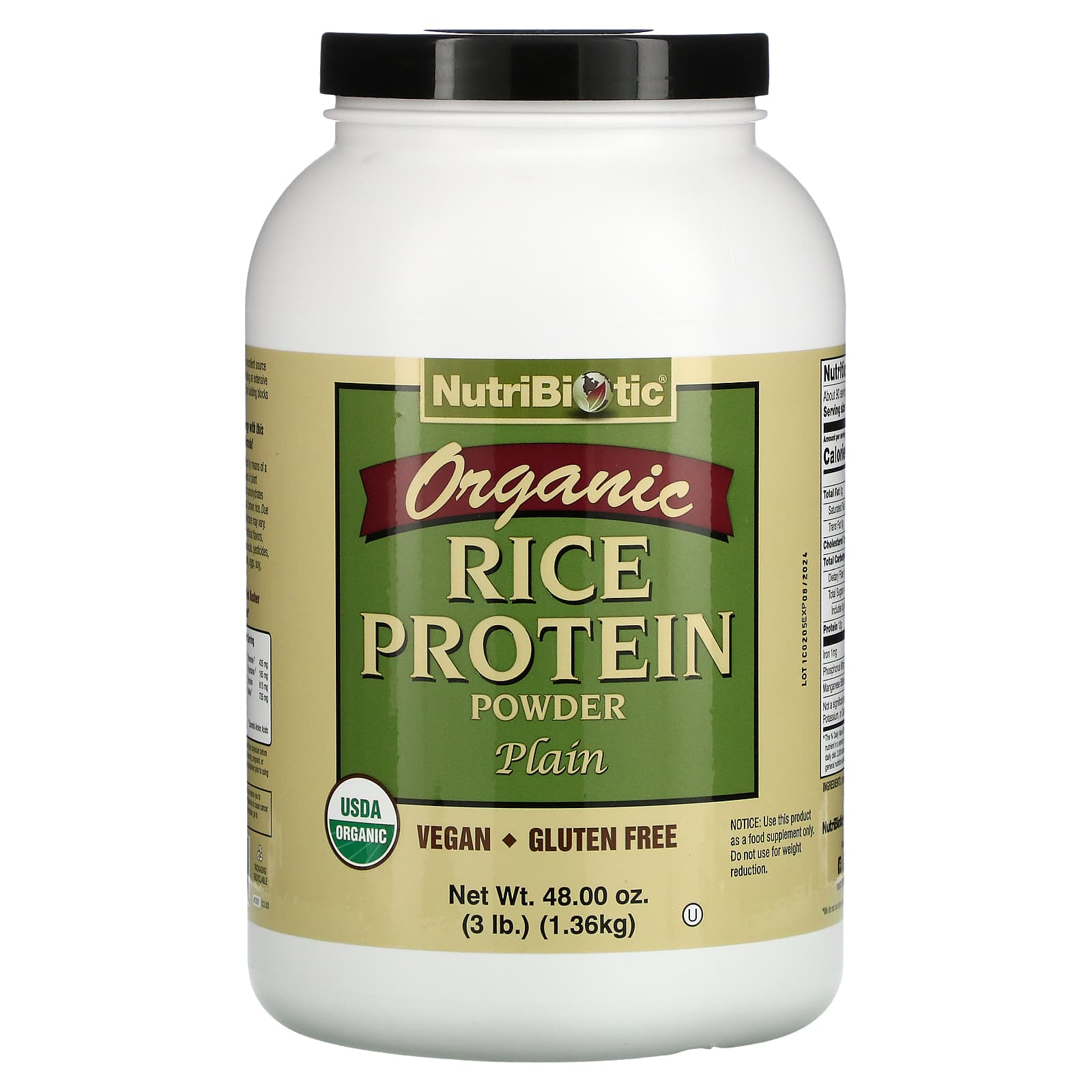 

NutriBiotic, Raw Organic Rice Protein, Plain, 3 lbs (1.36 kg)