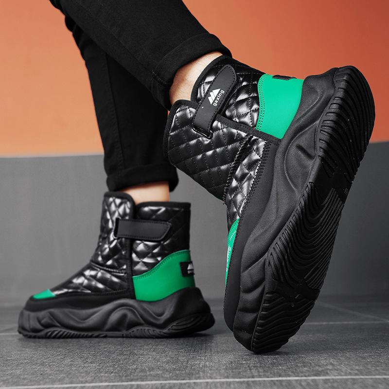 Winter velvet warm color matching bread shoes men's high-top Velcro platform cotton shoes outdoor casual snow boots