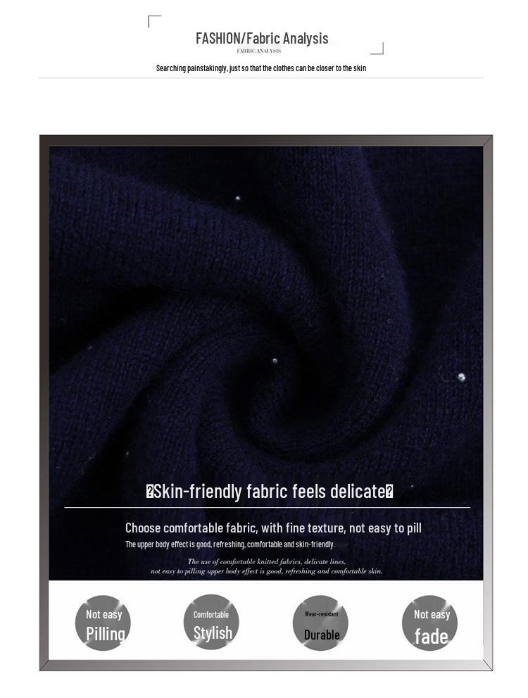 Women's 100% Wool Rhinestone Semi-High Neck Sweater – Fashionable Knitted Base Shirt for Autumn and Winter, Ideal for Middle-Aged and Elderly Mothers