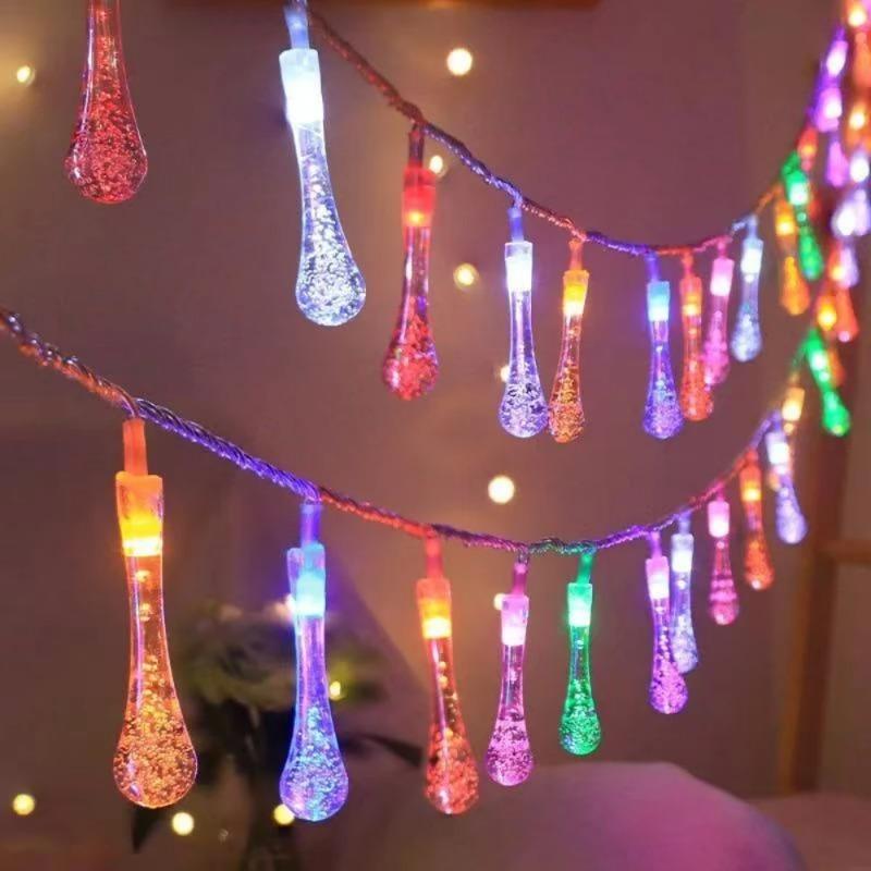 Battery Powered LED Fairy String Lights Raindrop Style Outdoor Waterproof for Christmas Wedding Party Holiday Garden Patio Decorative Lighting