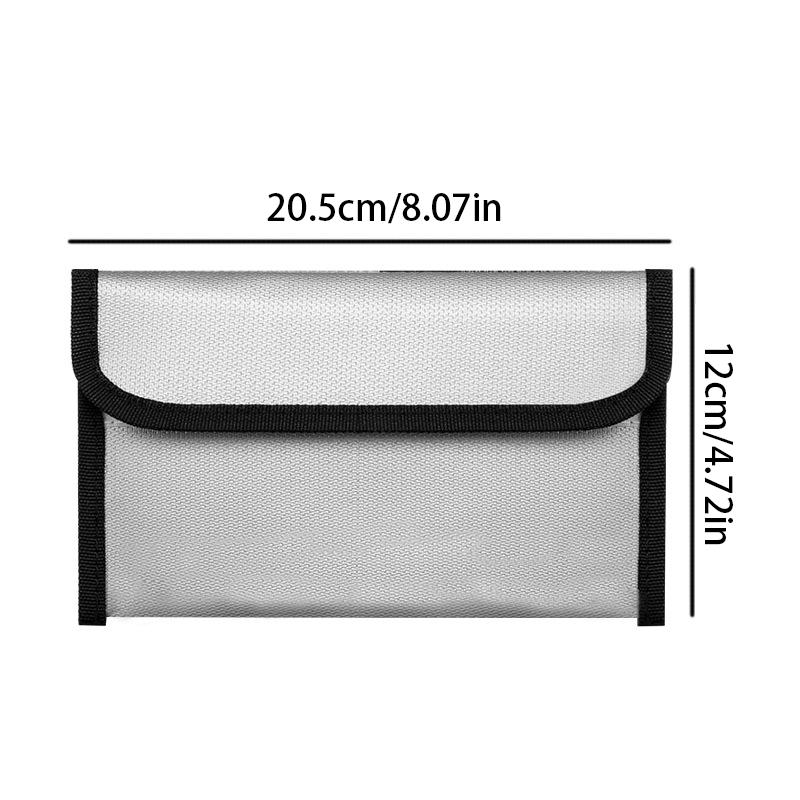 20.5x12cm Fireproof Document Bag Zipper Closure Cash Safe Storage Waterproof Pouch with Sticky Strip for Certificates Money Card