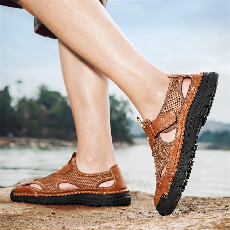 Mode Mode Genäht Handgefertigt Herrenschuhe mit Ausgehöhlten Atmungsaktiven Hochwertigen Sandalen Dickbesohlt Rutschfest Sport Strand Schuhe