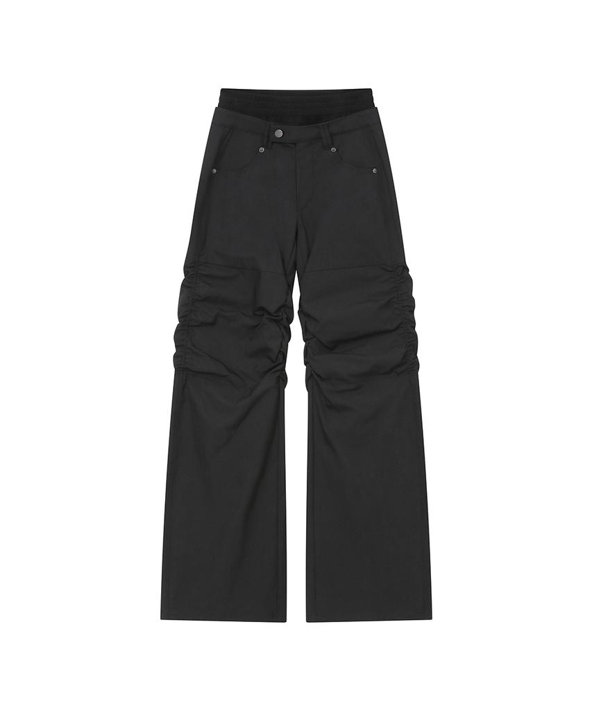 MISEKI SEOUL Ribbed Layered Shirring Pants Black