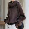 Maglione da Donna Collo Alto Pile Cappuccio con Coulisse Manica Lunga Lavorato a Maglia Top Tinta Unita Casual Vestibilità Ampia Maglieria