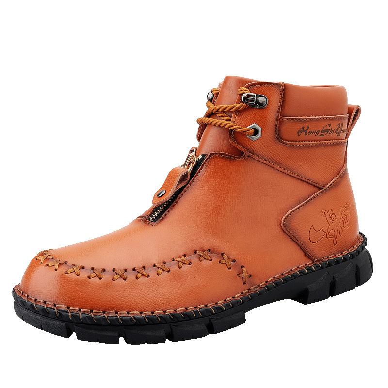 

Осень и зима ботинки Мартин боковая молния мужские в наличии первый слой коровьей кожи прошитая обувь черные с круглым носком ботинки Мартин 48