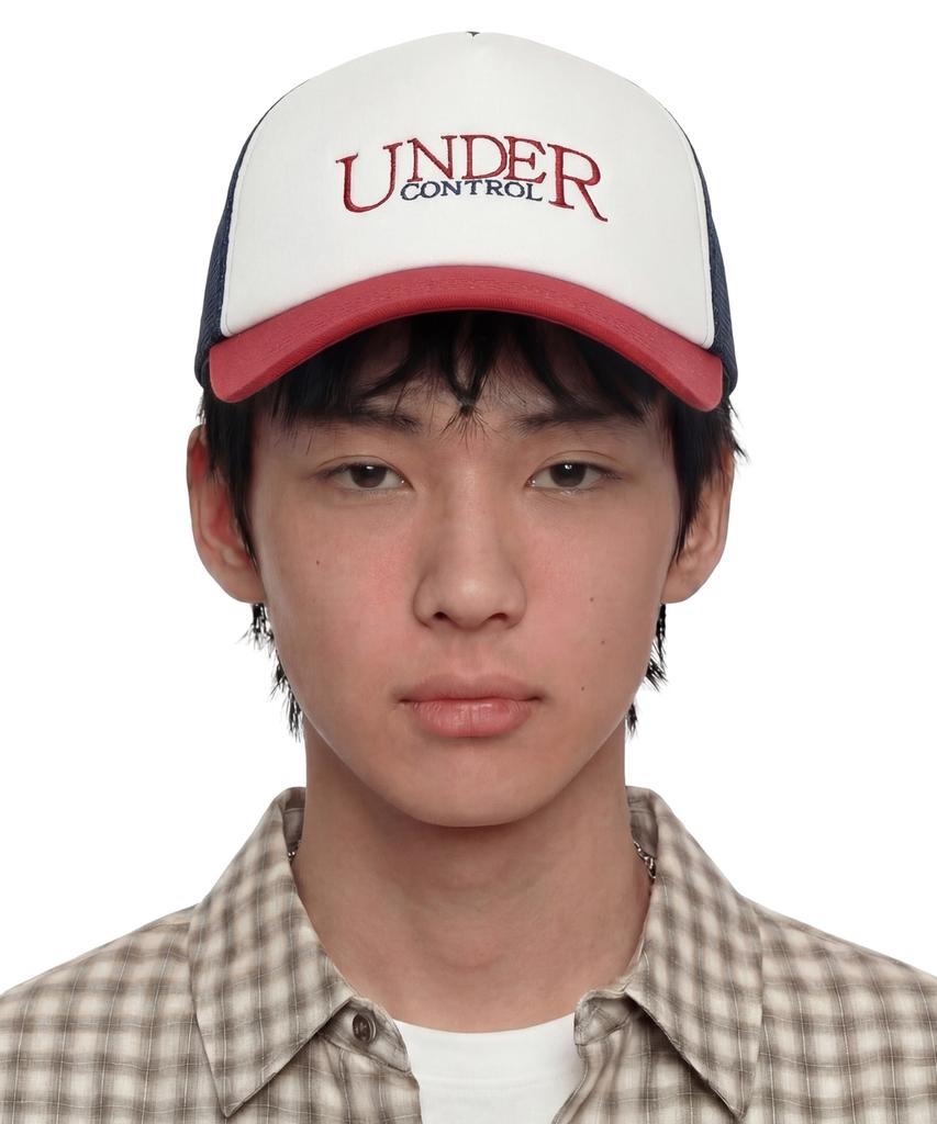 Eondeokeonteulol Summer Mesh Sunblock Logo Color Block Ball Cap Unisex Baseball Cap Signature / Mesh Trucker B B / Navy Red