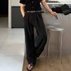 Temperament high-grade light-cooked hemp-blend double-pinch pleated summer semi-elastic waist straight-leg pants for men