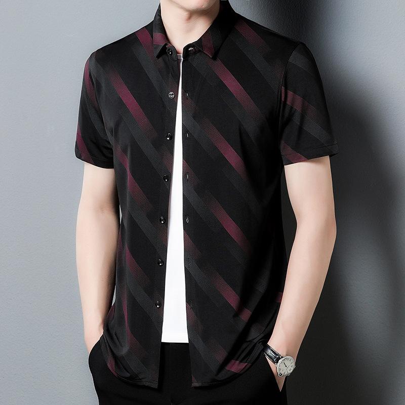 Летняя новая стильная полосатая рубашка с короткими рукавами для мужчин молодого — фото 5