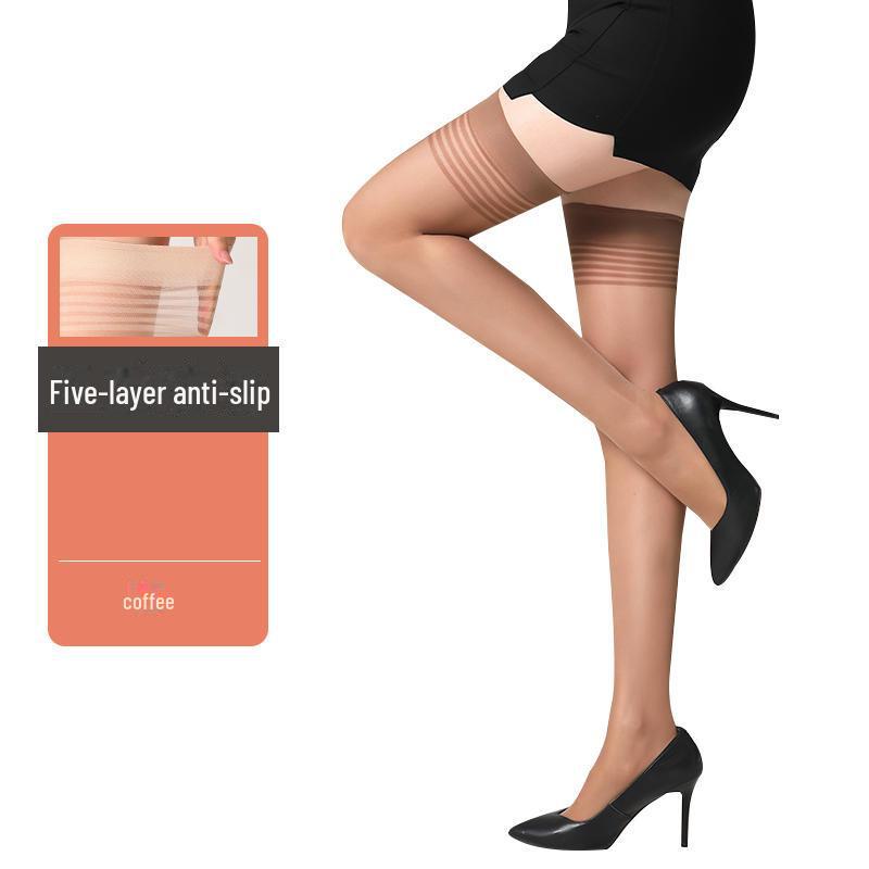 Ciorapi înalți până la coapsă Fenna din mătase și dantelă, antiderapanți, pentru femei – Colecția de primăvară/toamnă