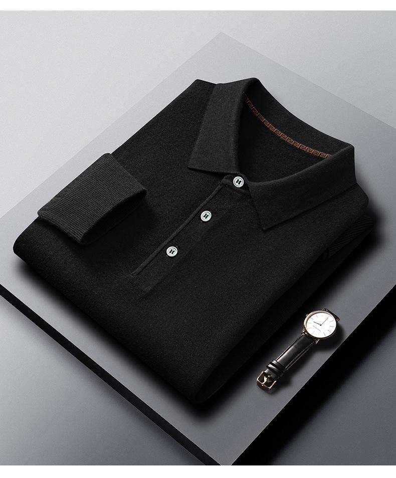Men's Wool Silk Lapel Sweater, Solid Color, Versatile Thin Knitwear, Fashionable for All Ages.