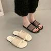 Fashion 2025 New Women's Elegant Slippers Flat Sole Large Mesh Upper Square Toe Women's Fashionable Dress Daily Commute Roman Shoes