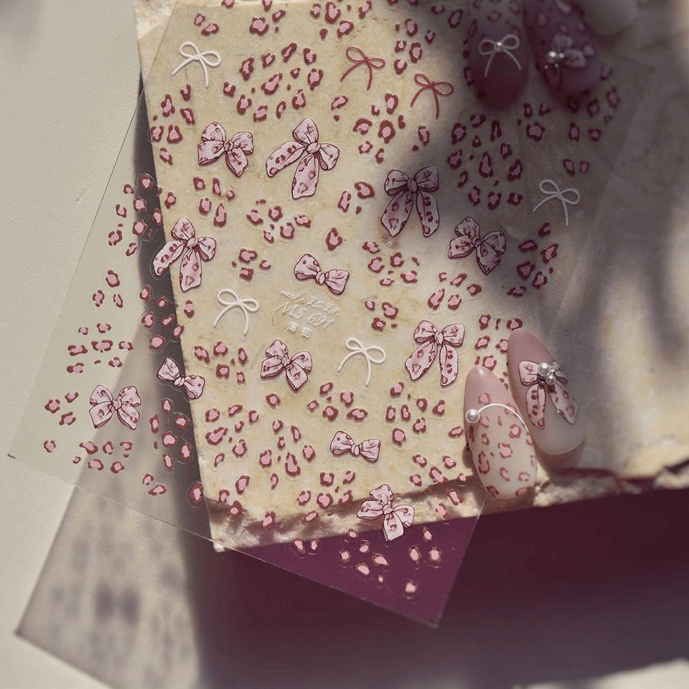 Xiaohongshu Spicy Girl Leopard Print Bow Nail Stickers - Sweet & Cool Style