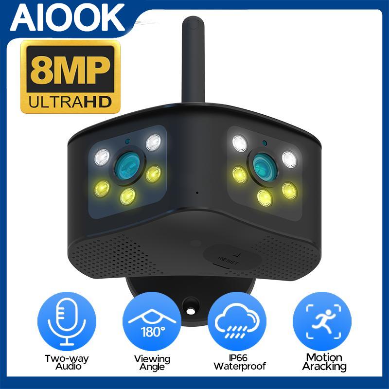 

AIOOK HD 8MP двойной объектив 4K 180° широкоугольная камера безопасности ночного видения водонепроницаемая IP-камера мобильного мониторинга двустороннее аудио