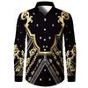 Men's Casual Long Sleeve Lapel Shirt Retro Ethnic Floral Print Fashion Loose Comfortable Long Sleeve Shirts for Man Simple Top