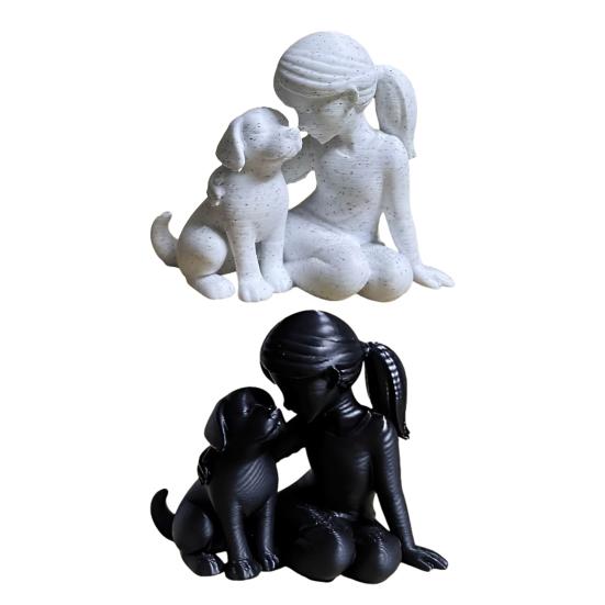 Girl And Dog Statue Nordic Style Desktop Girl Dog Figurine for Bedroom Living Room Home Office Shelf Desk Decor