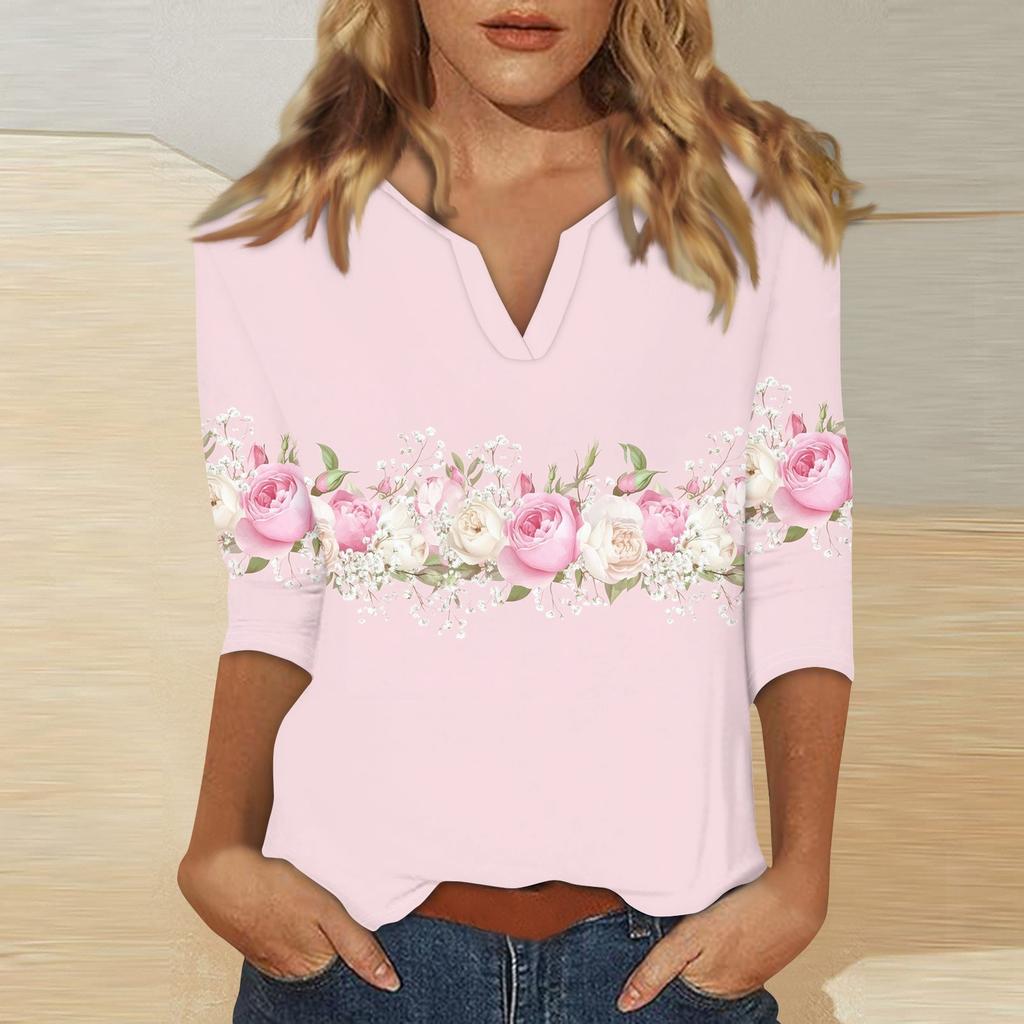 Women's Stand Collar 3/4 Sleeve Printed Top T-shirt