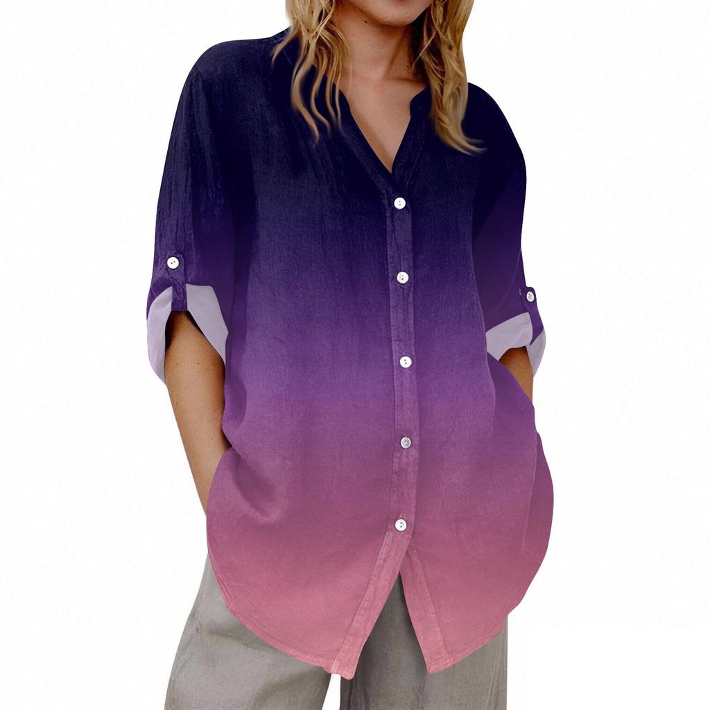 Women's V-neck 3/4 Sleeve Printed Cardigan