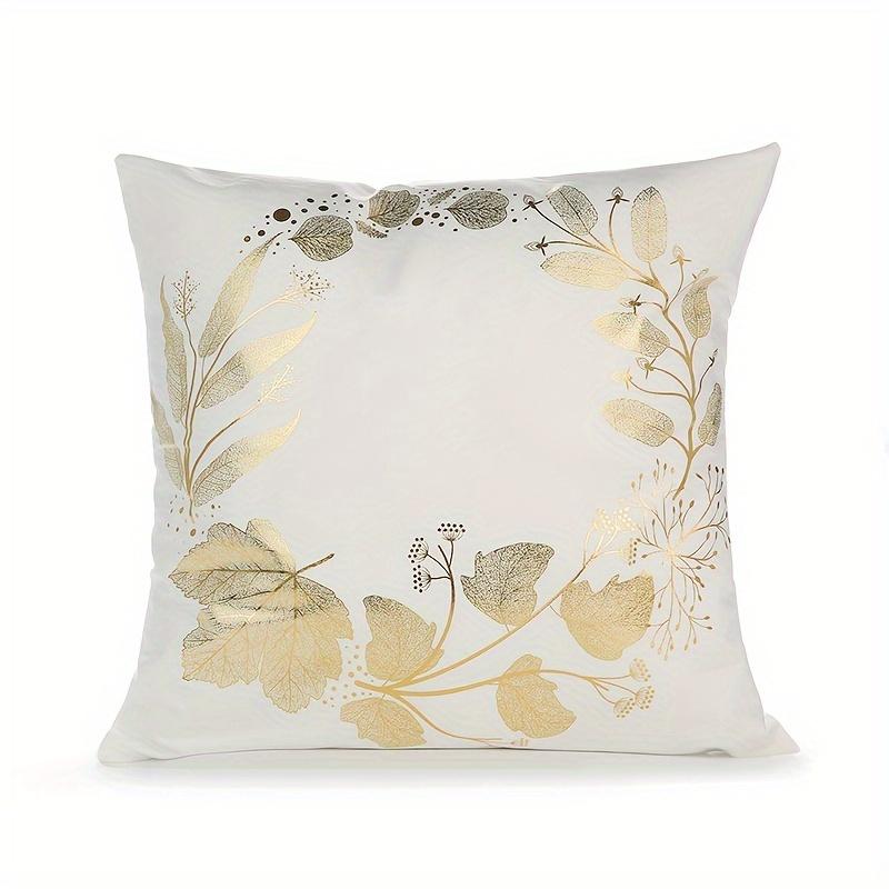 1pc, Short Plush Golden Plated Tropical Leaves Cushion Case For Sofa Bed Garden  Car,Cozy Modern Home Decor Pillowcase ,18x18In,No Pillow Insert