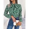 Spring and Summer Temperament Contrasting Color Lace-up Chiffon Top with Lantern Sleeves