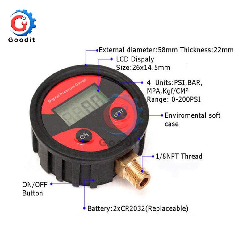 0-200PSI Air Pressure Gauge Dial Meter Tester Copper Rubber Digital Tire Pressure Gauge Tool for Car Truck Bike Auto Car Tyre