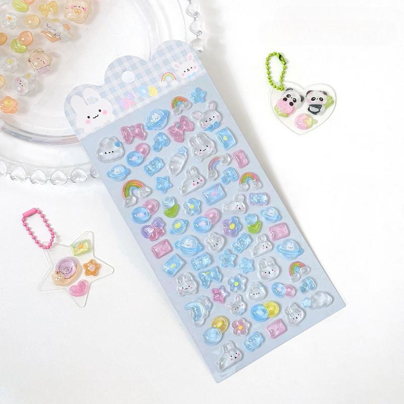 Cute 3D Crystal Stickers Cartoon Relief Decals for DIY Journaling Scrapbooking Puffy Sticker for Phone Laptop Kawaii Supplies