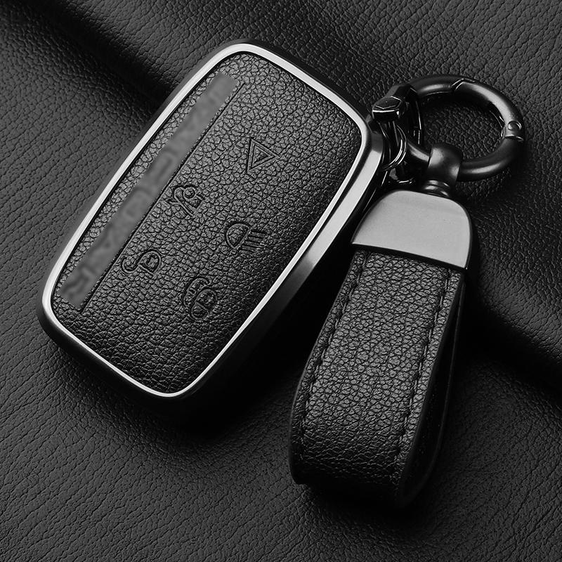 Aluminiumlegierung Ziegenleder Auto Schlüsselhülle Abdeckung für Jaguar JLR XF XJ XE XJL XFL I-PACE E-PACE F-Pace Auto Schlüsselhülle Schutz Fob