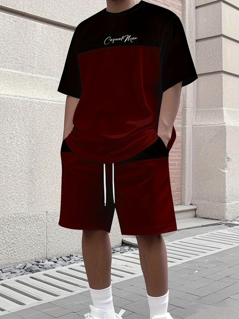 Men's Letter Print Crew Neck Short Sleeve Stylish Streetwear Men's Fashion Set Summer Casual Outdoor Vacation Two-Piece Set