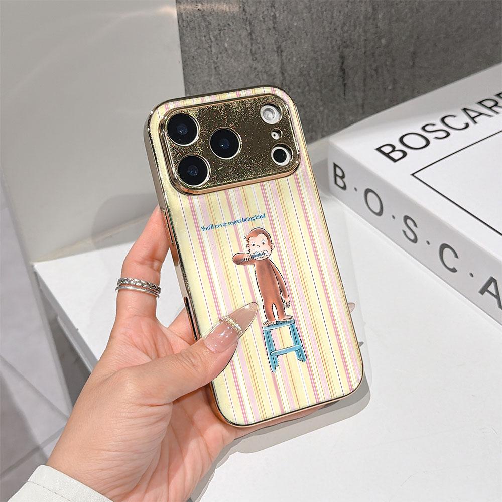 Lucky Start Phone Case For iPhone 17 16 15 14 13 12 11 Pro Max 16E Gold Electroplated glass shell Brushing Monkey Cover