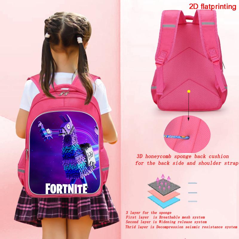 16-Inch Fortnite Cartoon Backpack with Double Zipper Design, Ergonomic Spine Protection, Suitable for Boys & Girls Aged 5-8