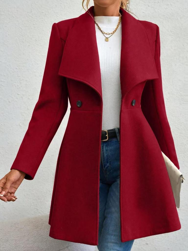 European Autumn/Winter Slim Fit Mid-length Woolen Coat for Women - Elegant Lapel Style