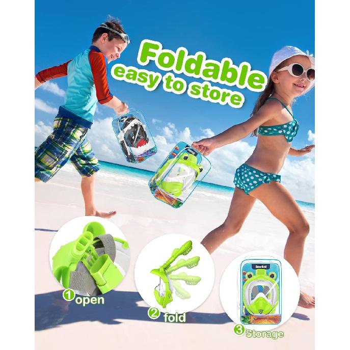 Kids Snorkel Mask, Full Face Snorkel Mask for Kids 4-16, Foldable Snorkeling Gear for Kids Snorkeling Set for Swimming Pool Toys, Dry Top,