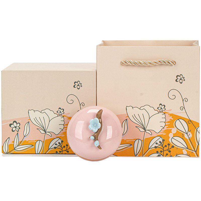 Cultural and Creative Solid Balm Gift Box Set, Chinese Style Flower-Painted Ceramic Jar, Long-Lasting Fragrance, Traditional Ancient-Style Solid Balm