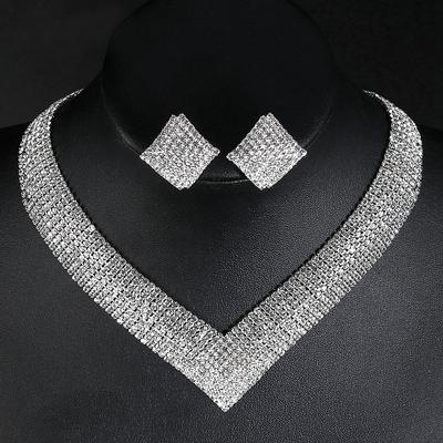 Accessori Sposa Eleganti Orecchini Quadrati con Strass Lucenti Set Orecchini Collana