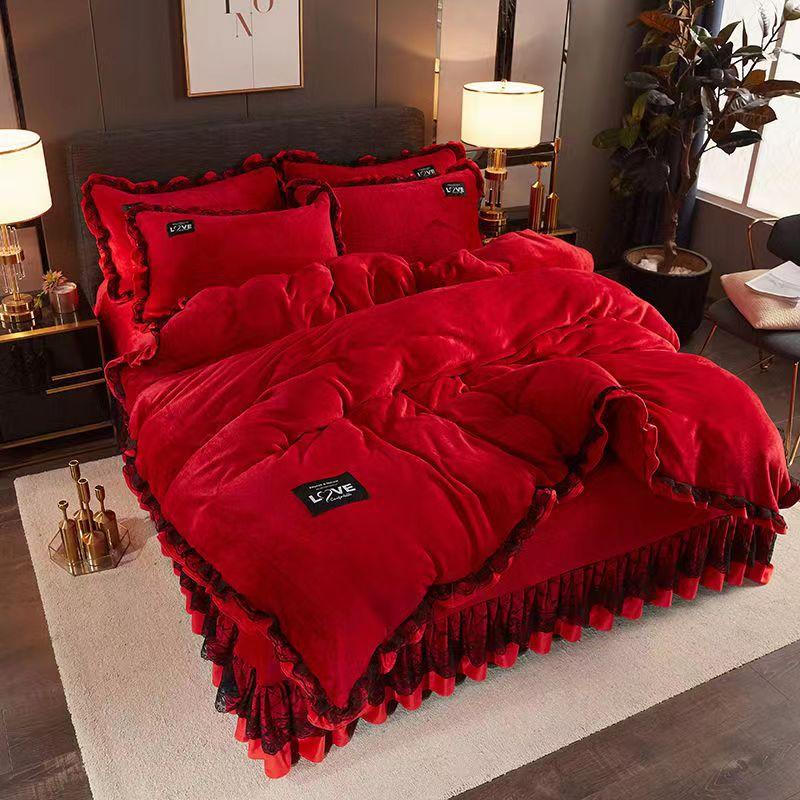 King size/Queen size/Full Size Sheet Quilt Cover Pillowcase Set Thick Cotton Bedroom Simple Bedding High Quality