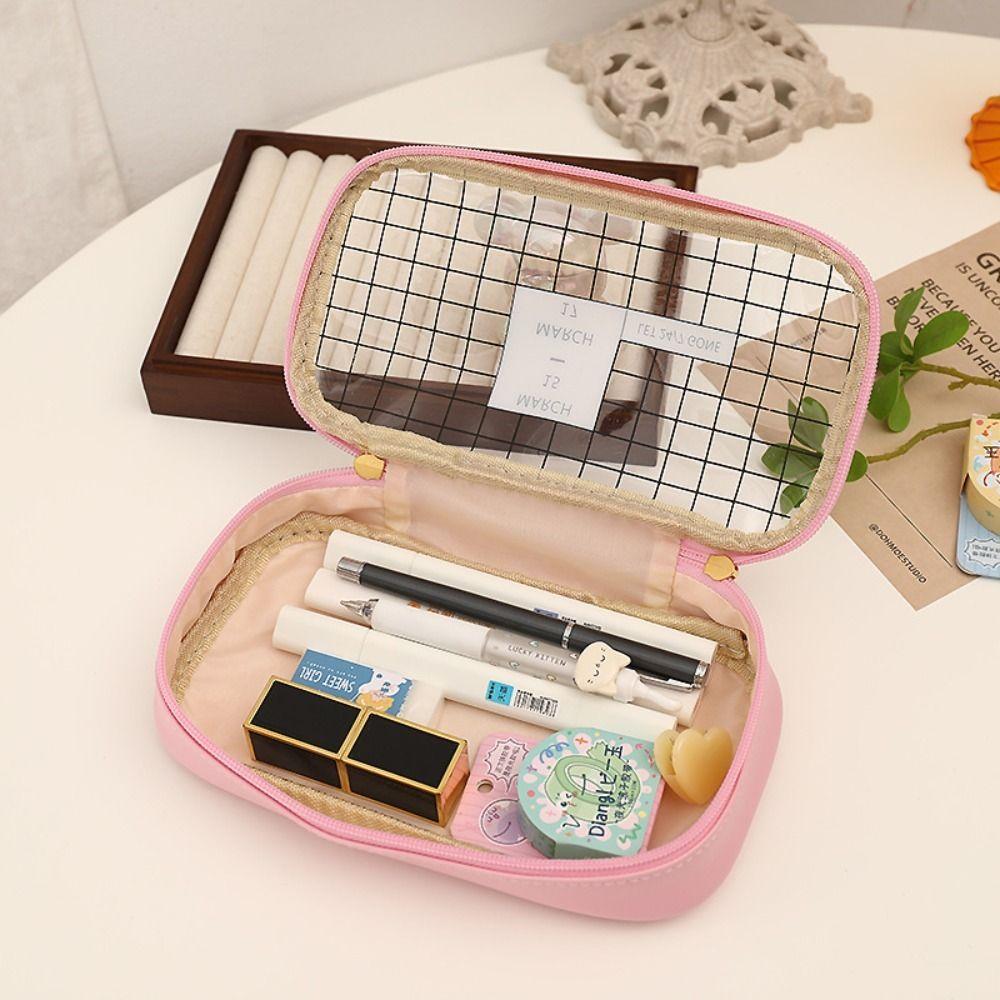 Large Capacity Plaid Printed Student Pencil Pouch Pen Bag Desktop Storage Bags Stationery Bag