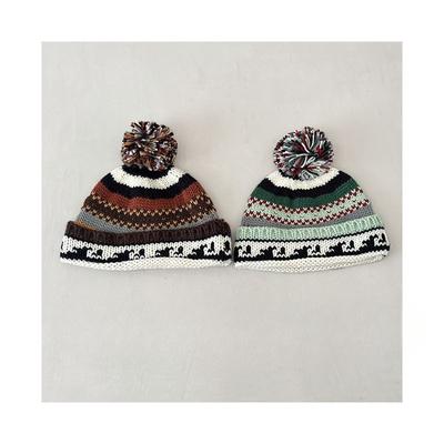 Autumn and Winter Parent Child Retro Ethnic Style Handmade Personalized Knitted Hat Versatile Warm Woolen Hat for Boys and Girls