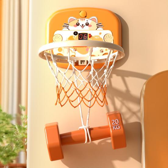 Indoor Mini Basketball Hoop Toy with LED Scoreboard Adjustable Height Wall Mount Basketball Shoot Game Toddlers Boys Cartoon Animal Basketball Hoop