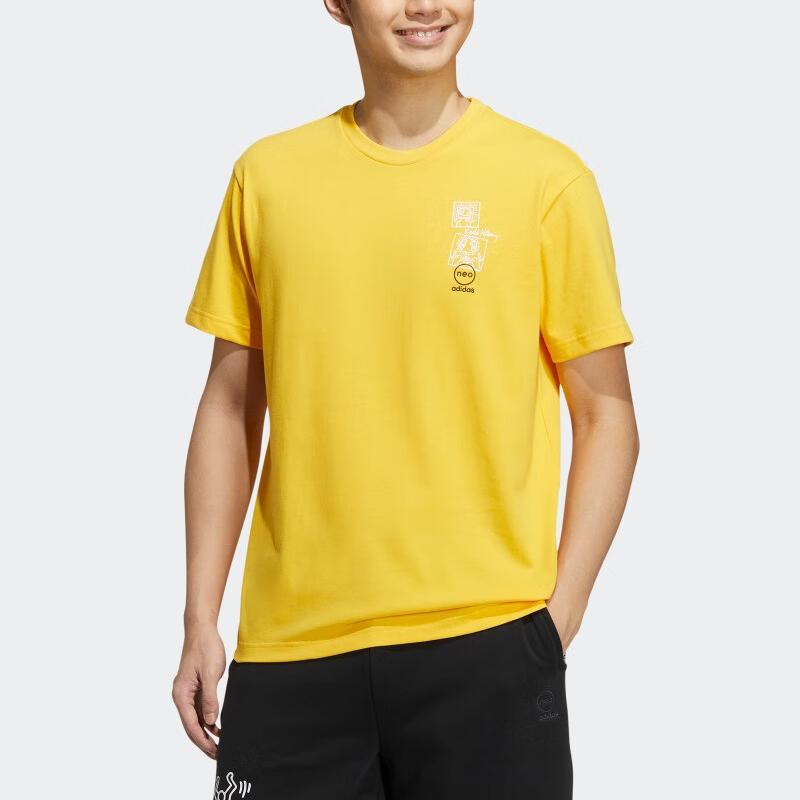 Adidas Neo Geometric Logo Print Sports T-Shirt Men Tops Solar-Yellow HD7270