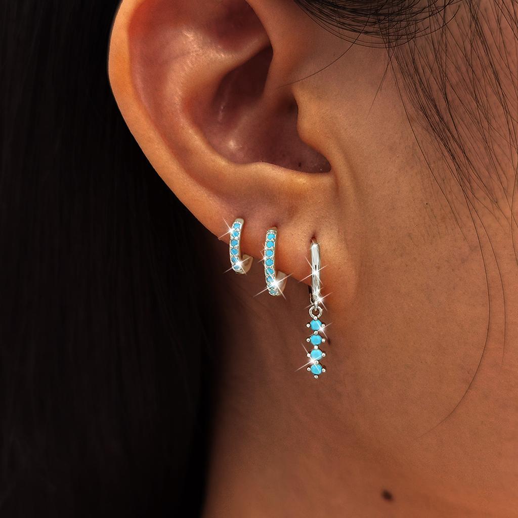 2PCS Classic Blue Zirconia Small Huggie Hoop Earrings Set For Woman 14K Gold Plated Helix Tragus Cartilage Piercing Jewelry