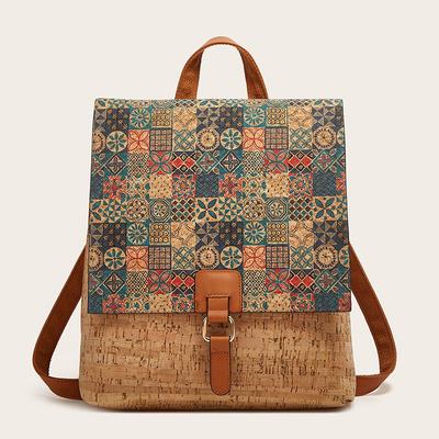 Stylish Vintage Printed Bark Clamshell Backpack Women's Large Capacity Backpack