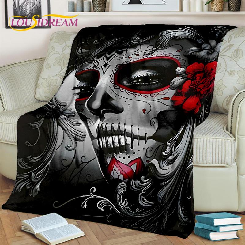 Horror Gothic Weiblicher Schädel Totes Mädchen Decke, Weiche Überwurfdecke für Zuhause Schlafzimmer Bett Sofa Picknick Reise Büro Überdecke Kind