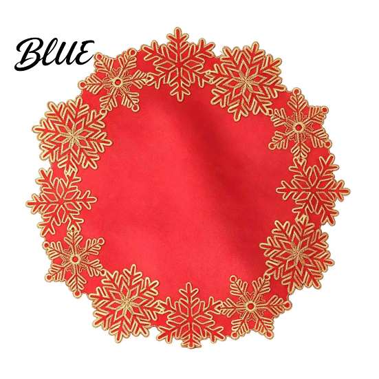 Seasonal Home Decor Accessories Christmas Embroidered Placemat Red And Gold Snowflake Table Round Decorative Mats for Mat Heat Resistant Polyester