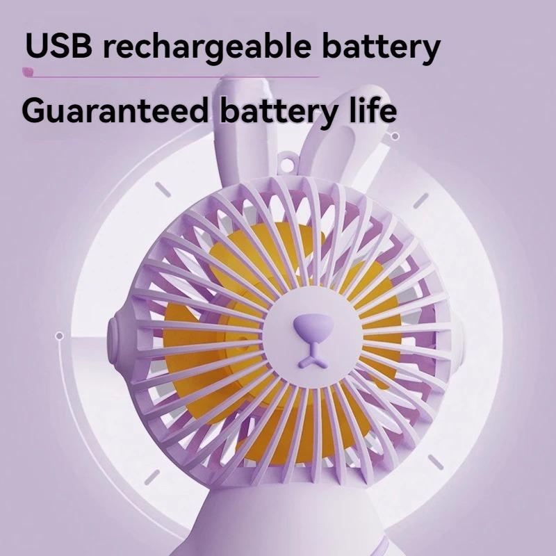 2024 hot creative cute bunny fan USB charging outdoor convenient mini fan with strong wind power
