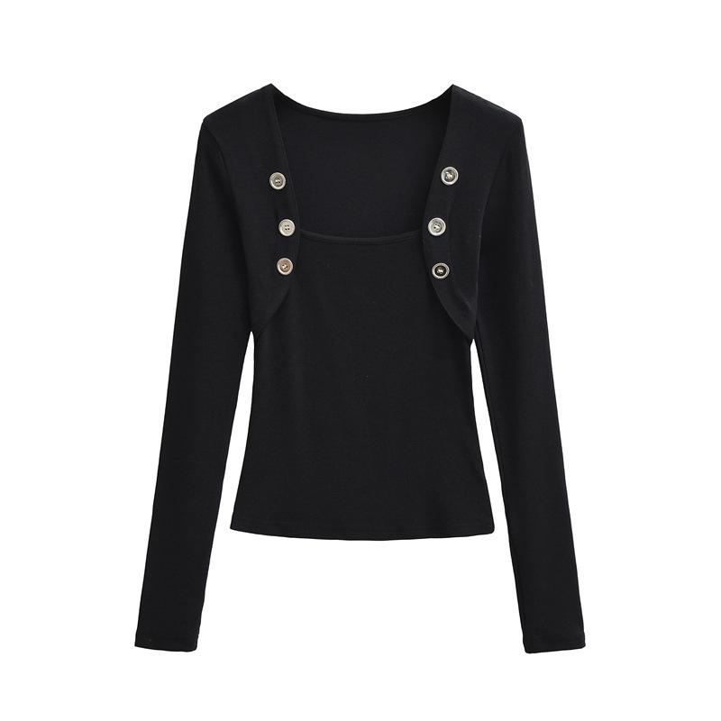 Pure Desire Style Fake Two-Piece Off-Shoulder Imitation Cashmere Square Neck Long-Sleeve Slim Fit Women's Top