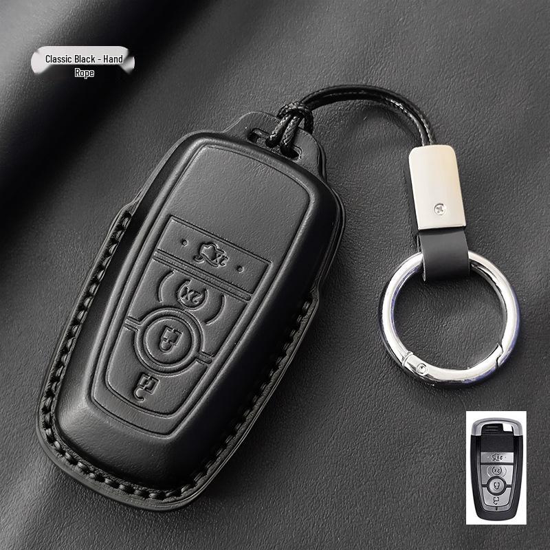 Genuine Leather Key Case for Ford Focus, Mondeo, Edge, Escort, Explorer, and Raptor.
